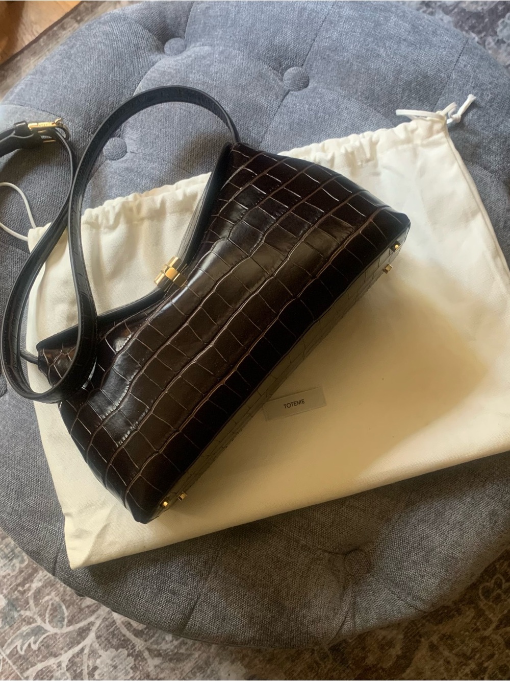 Toteme T-Lock Croc Embossed Leather Clutch-Shoulder bag